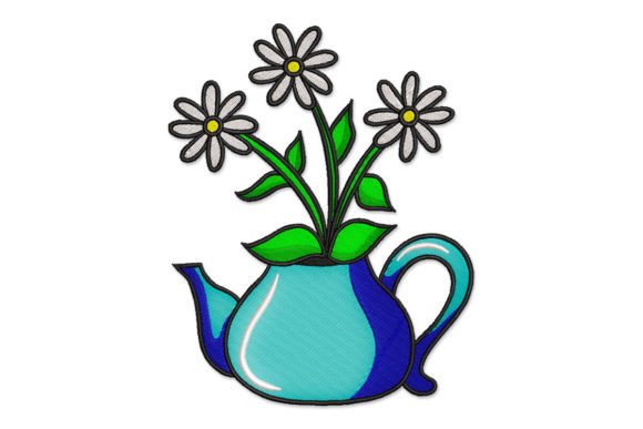 Bouquet of Daisy in a Round Blue Teapot
